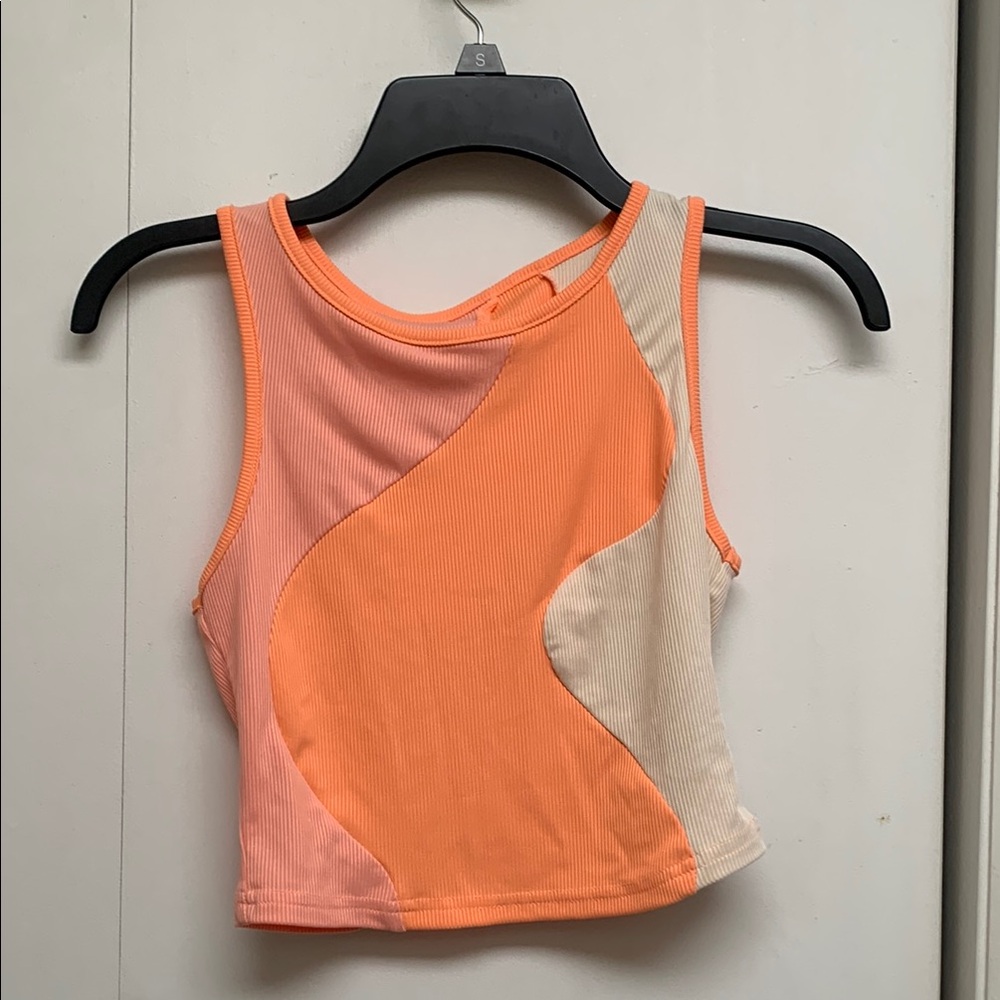 Colorblock Sleeveless Crop Top - Orange and Beige
